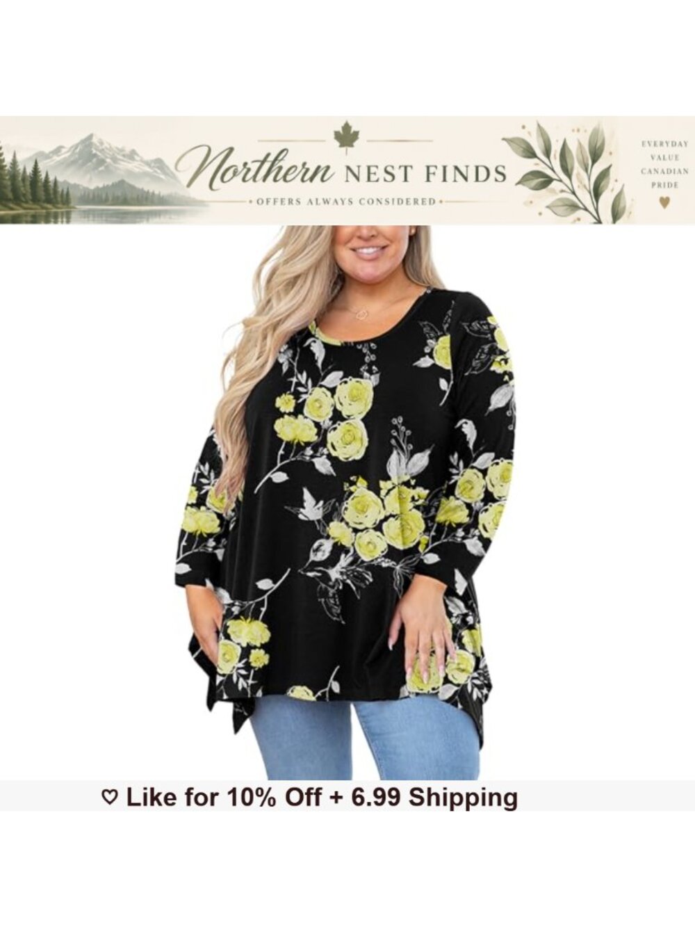 Plus Size Long Sleeve Crewneck Tunic Top Loose Fit Swing Blouse